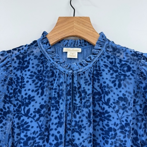 Shoshanna Sasha Mini Dress in Velvet Burnout Lapis Blue Floral Size 12 - Picture 9 of 16